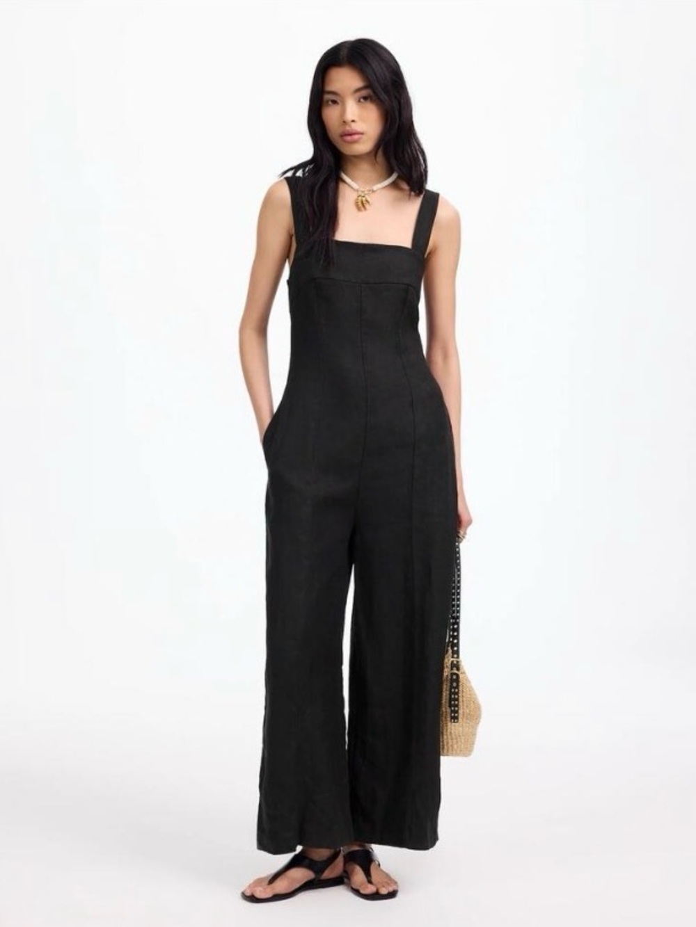 Madewell Women's Squareneck Wide-Leg Linen Jumpsuit